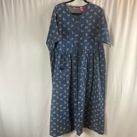 Woman Within Floral Short-Sleeve Denim Dress Size:16W Medium Stonewash Modest - Picture 3 of 13